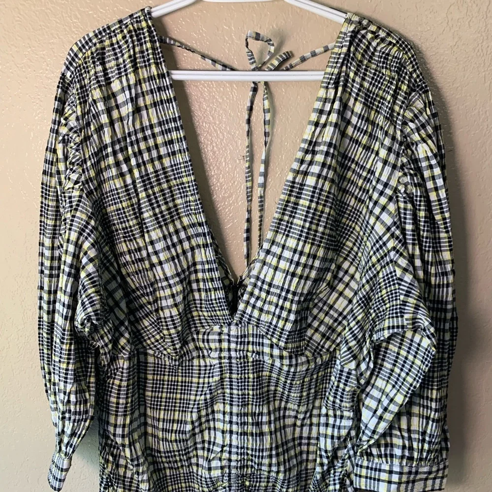 ASOS Curve Design Ruched Check Print Puff Sleeve Retro Mini Dress Size 22 NWT - Picture 4 of 9